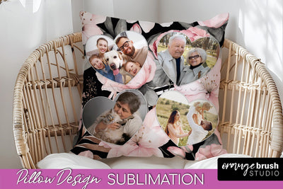 Family Photo Frame Pillow Sublimation - Floral Pillow Cover Sublimation OrangeBrushStudio 