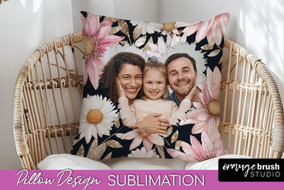 Family Photo Frame Pillow Sublimation - Floral Pillow Cover Sublimation OrangeBrushStudio 