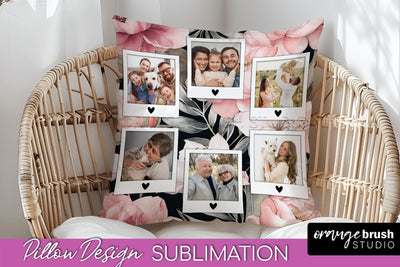 Family Photo Frame Pillow Sublimation - Floral Pillow Cover Sublimation OrangeBrushStudio 