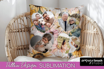 Family Photo Frame Pillow Sublimation - Floral Pillow Cover Sublimation OrangeBrushStudio 