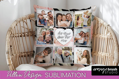 Family Photo Frame Pillow Sublimation - Floral Pillow Cover Sublimation OrangeBrushStudio 