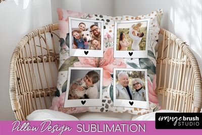 Family Photo Frame Pillow Sublimation - Floral Pillow Cover Sublimation OrangeBrushStudio 