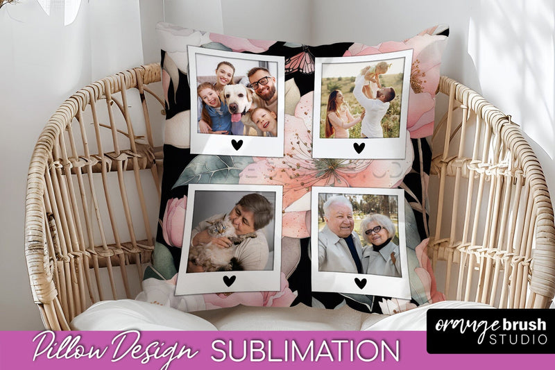 Family Photo Frame Pillow Sublimation - Floral Pillow Cover Sublimation OrangeBrushStudio 