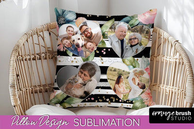Family Photo Frame Pillow Sublimation - Floral Pillow Cover Sublimation OrangeBrushStudio 