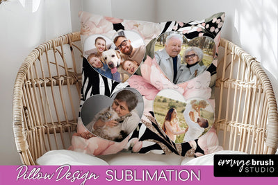 Family Photo Frame Pillow Sublimation - Floral Pillow Cover Sublimation OrangeBrushStudio 