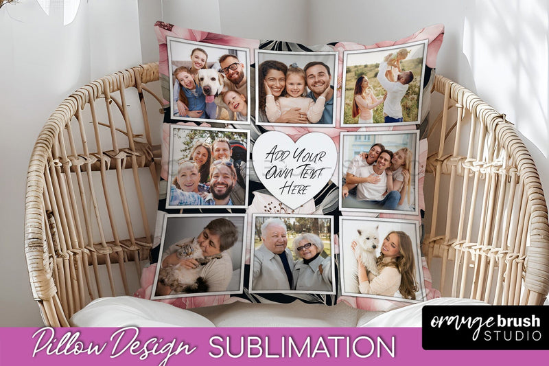 Family Photo Frame Pillow Sublimation - Floral Pillow Cover Sublimation OrangeBrushStudio 
