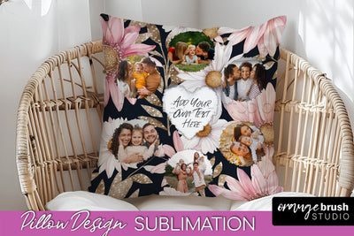 Family Photo Frame Pillow Sublimation - Floral Pillow Cover Sublimation OrangeBrushStudio 