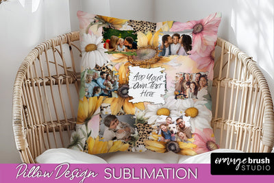 Family Photo Frame Pillow Sublimation - Floral Pillow Cover Sublimation OrangeBrushStudio 