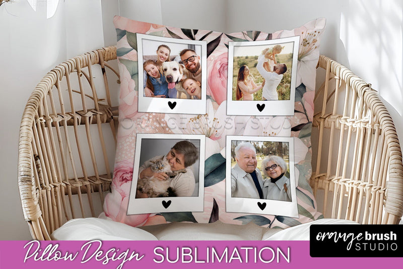Family Photo Frame Pillow Sublimation - Floral Pillow Cover Sublimation OrangeBrushStudio 