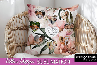 Family Photo Frame Pillow Sublimation - Floral Pillow Cover Sublimation OrangeBrushStudio 
