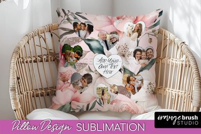 Family Photo Frame Pillow Sublimation - Floral Pillow Cover Sublimation OrangeBrushStudio 