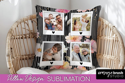 Family Photo Frame Pillow Sublimation - Floral Pillow Cover Sublimation OrangeBrushStudio 