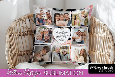Family Photo Frame Pillow Sublimation - Floral Pillow Cover Sublimation OrangeBrushStudio 