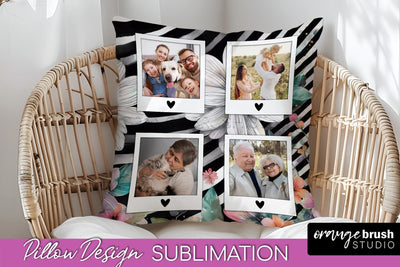 Family Photo Frame Pillow Sublimation - Floral Pillow Cover Sublimation OrangeBrushStudio 