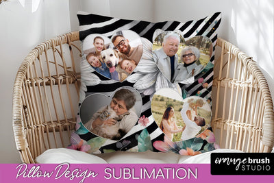 Family Photo Frame Pillow Sublimation - Floral Pillow Cover Sublimation OrangeBrushStudio 