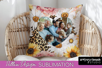 Family Photo Frame Pillow Sublimation - Floral Pillow Cover Sublimation OrangeBrushStudio 