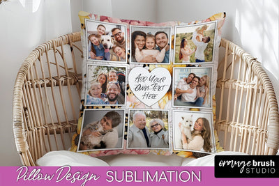 Family Photo Frame Pillow Sublimation - Floral Pillow Cover Sublimation OrangeBrushStudio 