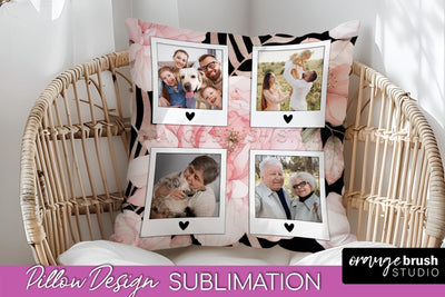 Family Photo Frame Pillow Sublimation - Floral Pillow Cover Sublimation OrangeBrushStudio 