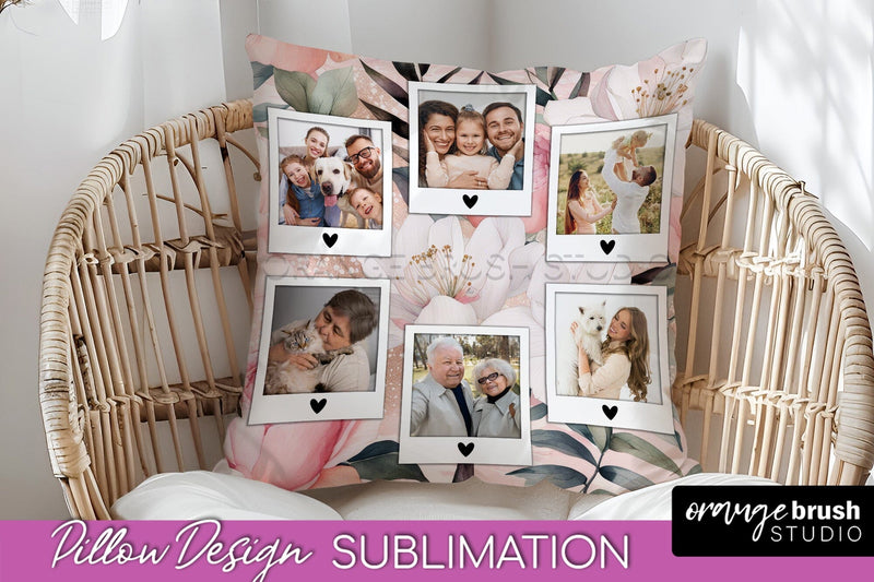 Family Photo Frame Pillow Sublimation - Floral Pillow Cover Sublimation OrangeBrushStudio 