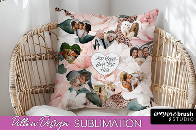 Family Photo Frame Pillow Sublimation - Floral Pillow Cover Sublimation OrangeBrushStudio 