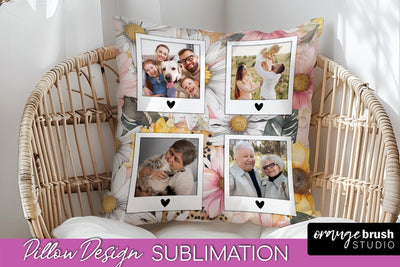 Family Photo Frame Pillow Sublimation - Floral Pillow Cover Sublimation OrangeBrushStudio 