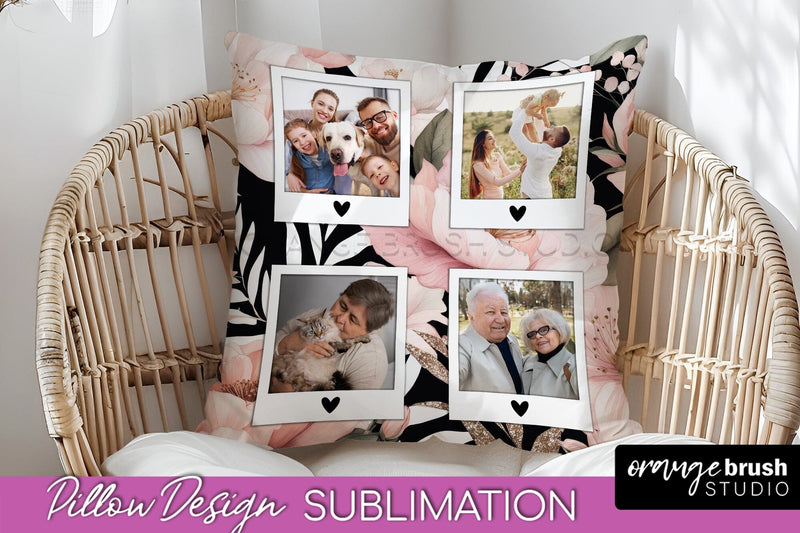 Family Photo Frame Pillow Sublimation - Floral Pillow Cover Sublimation OrangeBrushStudio 