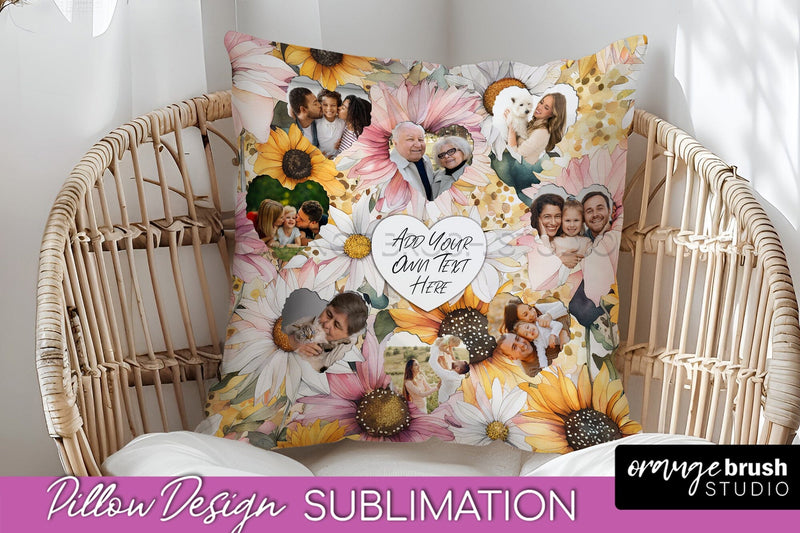 Family Photo Frame Pillow Sublimation - Floral Pillow Cover Sublimation OrangeBrushStudio 