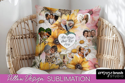 Family Photo Frame Pillow Sublimation - Floral Pillow Cover Sublimation OrangeBrushStudio 
