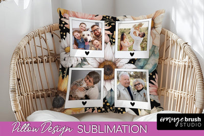 Family Photo Frame Pillow Sublimation - Floral Pillow Cover Sublimation OrangeBrushStudio 