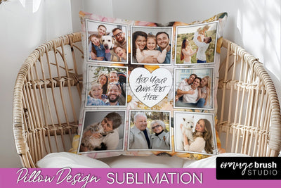 Family Photo Frame Pillow Sublimation - Floral Pillow Cover Sublimation OrangeBrushStudio 