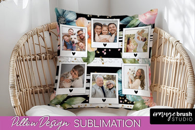 Family Photo Frame Pillow Sublimation - Floral Pillow Cover Sublimation OrangeBrushStudio 