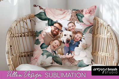 Family Photo Frame Pillow Sublimation - Floral Pillow Cover Sublimation OrangeBrushStudio 