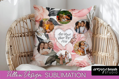 Family Photo Frame Pillow Sublimation - Floral Pillow Cover Sublimation OrangeBrushStudio 