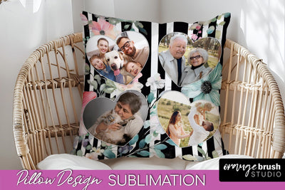 Family Photo Frame Pillow Sublimation - Floral Pillow Cover Sublimation OrangeBrushStudio 