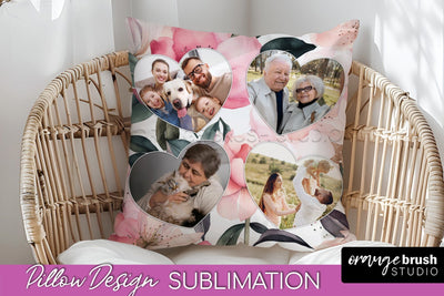 Family Photo Frame Pillow Sublimation - Floral Pillow Cover Sublimation OrangeBrushStudio 