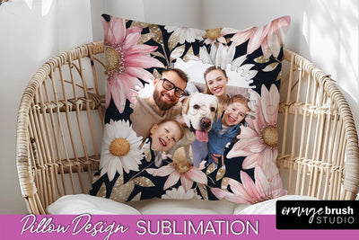 Family Photo Frame Pillow Sublimation - Floral Pillow Cover Sublimation OrangeBrushStudio 