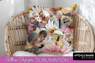 Family Photo Frame Pillow Sublimation - Floral Pillow Cover Sublimation OrangeBrushStudio 