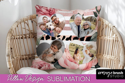 Family Photo Frame Pillow Sublimation - Floral Pillow Cover Sublimation OrangeBrushStudio 