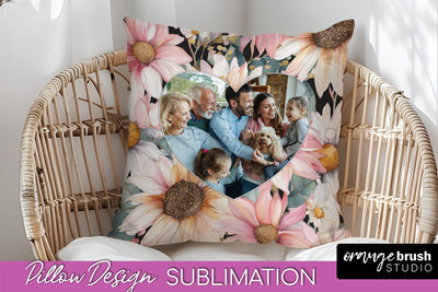 Family Photo Frame Pillow Sublimation - Floral Pillow Cover Sublimation OrangeBrushStudio 