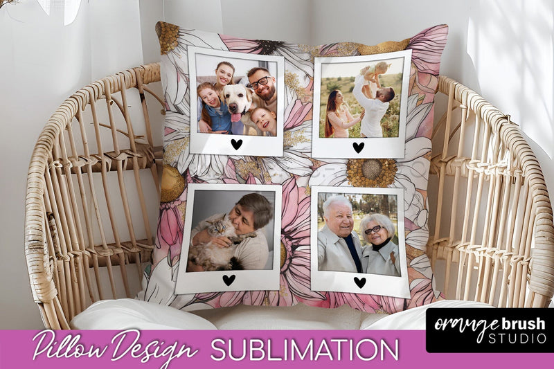 Family Photo Frame Pillow Sublimation - Floral Pillow Cover Sublimation OrangeBrushStudio 