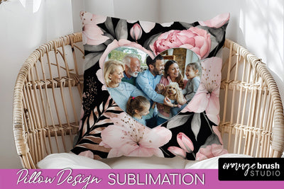 Family Photo Frame Pillow Sublimation - Floral Pillow Cover Sublimation OrangeBrushStudio 