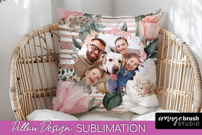 Family Photo Frame Pillow Sublimation - Floral Pillow Cover Sublimation OrangeBrushStudio 