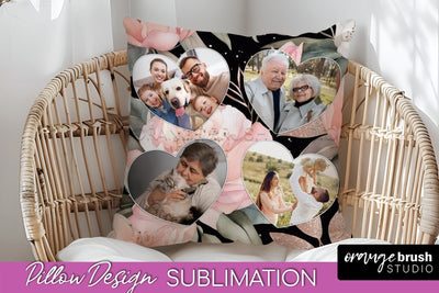 Family Photo Frame Pillow Sublimation - Floral Pillow Cover Sublimation OrangeBrushStudio 
