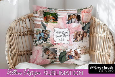 Family Photo Frame Pillow Sublimation - Floral Pillow Cover Sublimation OrangeBrushStudio 