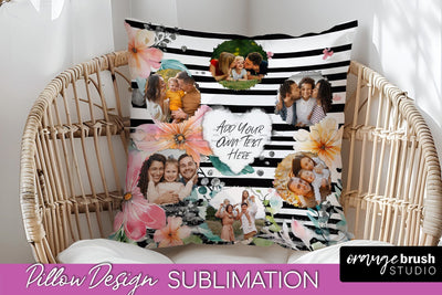 Family Photo Frame Pillow Sublimation - Floral Pillow Cover Sublimation OrangeBrushStudio 