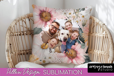 Family Photo Frame Pillow Sublimation - Floral Pillow Cover Sublimation OrangeBrushStudio 