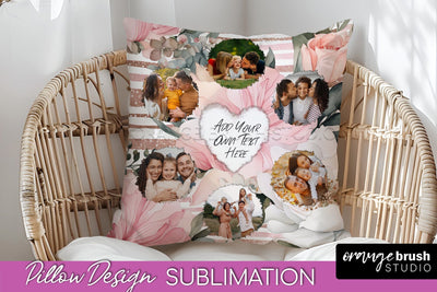 Family Photo Frame Pillow Sublimation - Floral Pillow Cover Sublimation OrangeBrushStudio 