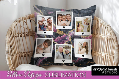 Family Photo Frame Pillow Sublimation - Marble Pillow Cover Sublimation OrangeBrushStudio 