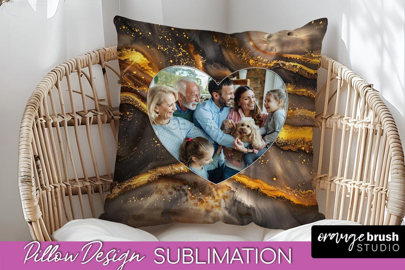 Family Photo Frame Pillow Sublimation - Marble Pillow Cover Sublimation OrangeBrushStudio 