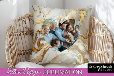Family Photo Frame Pillow Sublimation - Marble Pillow Cover Sublimation OrangeBrushStudio 